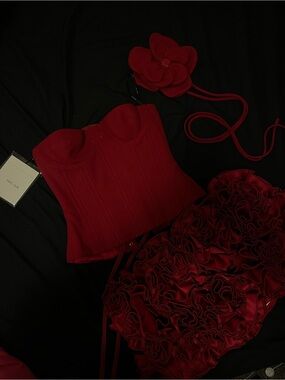 Fancì Club Red Viral Corset Dress with Ruffle Skirt